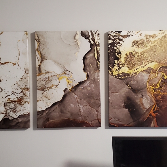 3X Beautiful FRAMED Marble Canvas Wall Art - Picture 3 of 3